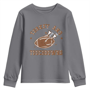 Thanksgiving Football Youth Sweatshirt Turkey And Touchdowns Vintage American Football TS11 Charcoal Print Your Wear