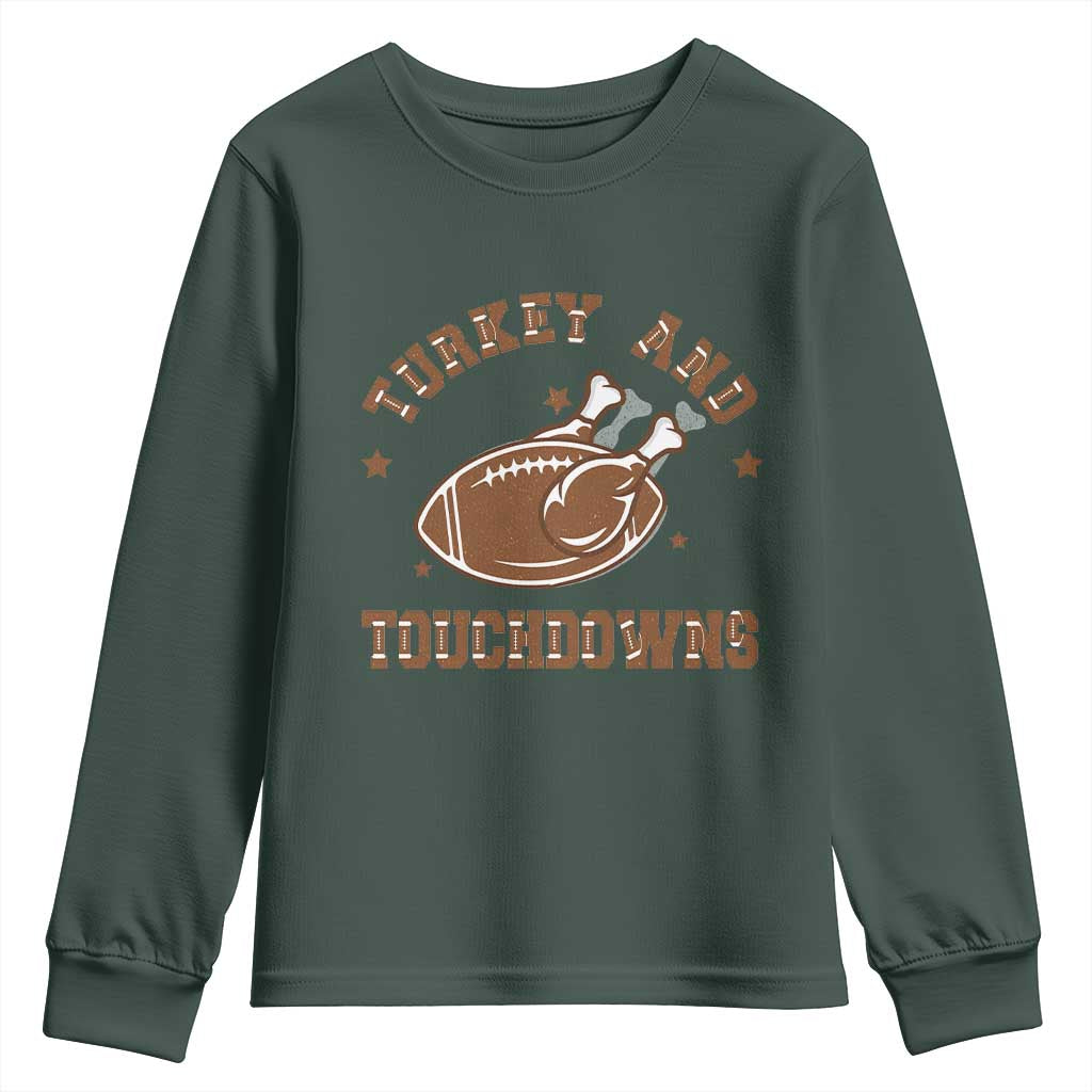 Thanksgiving Football Youth Sweatshirt Turkey And Touchdowns Vintage American Football TS11 Dark Forest Green Print Your Wear