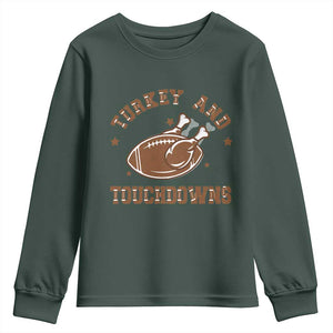 Thanksgiving Football Youth Sweatshirt Turkey And Touchdowns Vintage American Football TS11 Dark Forest Green Print Your Wear
