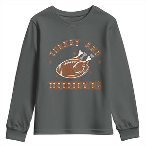 Thanksgiving Football Youth Sweatshirt Turkey And Touchdowns Vintage American Football TS11 Dark Heather Print Your Wear