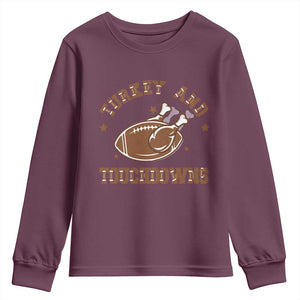 Thanksgiving Football Youth Sweatshirt Turkey And Touchdowns Vintage American Football TS11 Maroon Print Your Wear