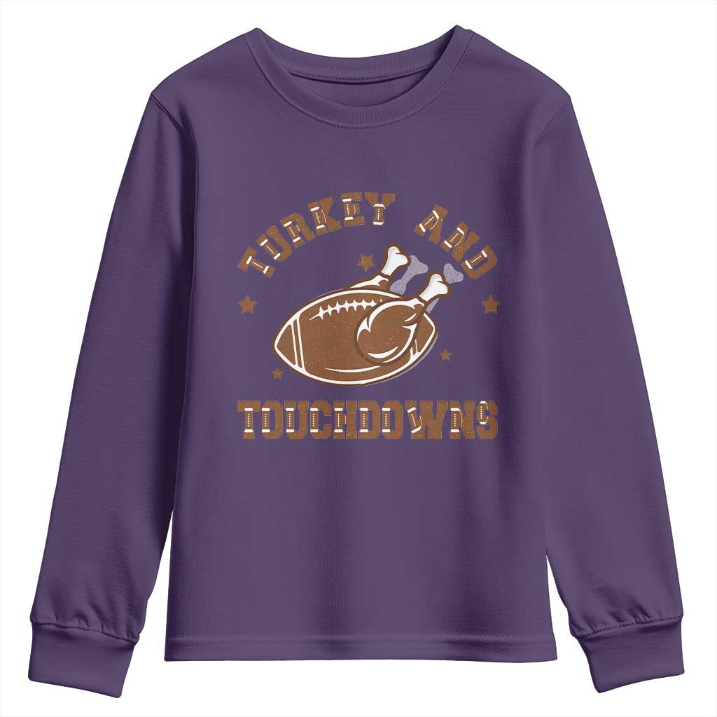 Thanksgiving Football Youth Sweatshirt Turkey And Touchdowns Vintage American Football TS11 Purple Print Your Wear