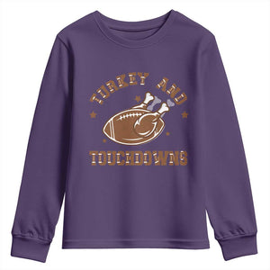 Thanksgiving Football Youth Sweatshirt Turkey And Touchdowns Vintage American Football TS11 Purple Print Your Wear