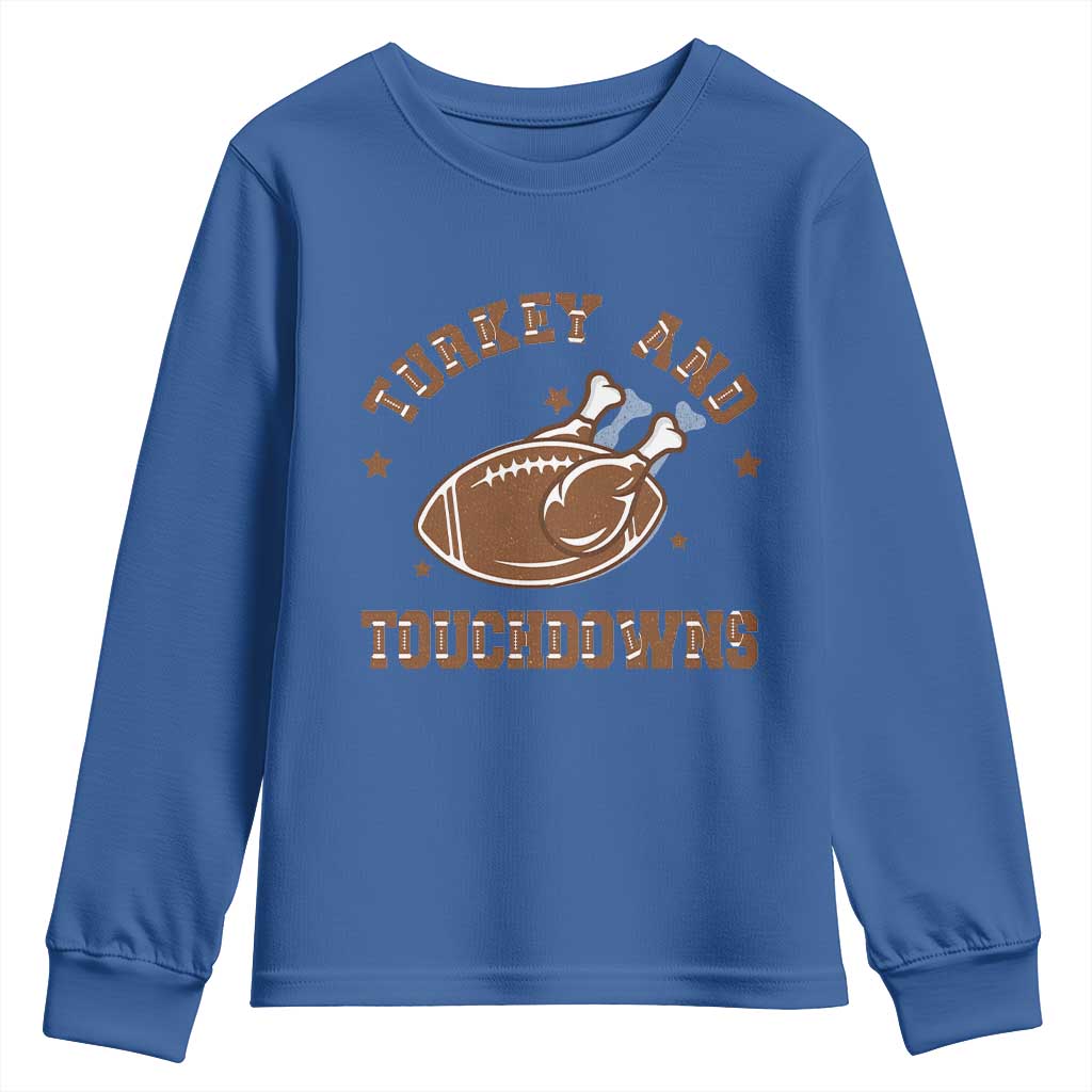 Thanksgiving Football Youth Sweatshirt Turkey And Touchdowns Vintage American Football TS11 Royal Blue Print Your Wear