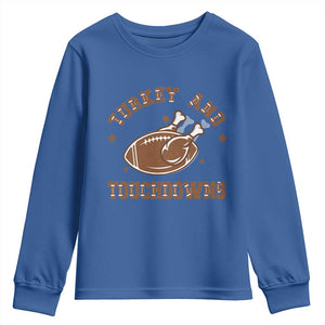 Thanksgiving Football Youth Sweatshirt Turkey And Touchdowns Vintage American Football TS11 Royal Blue Print Your Wear