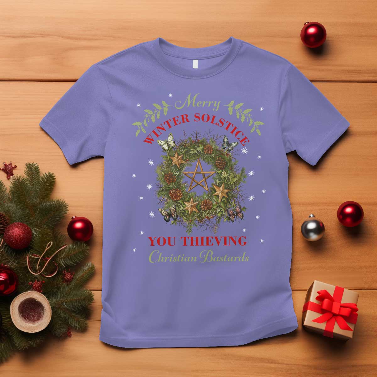 Merry Winter Solstice You Thieving Christian Bastards T Shirt Yule Pentagram TS11 Violet Print Your Wear