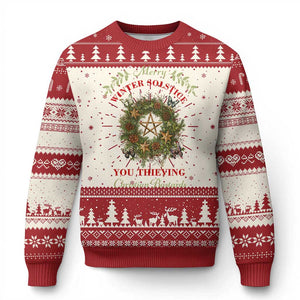 Merry Winter Solstice You Thieving Christian Bastards Ugly Christmas Sweater Yule Pentagram TS11 Red Print Your Wear
