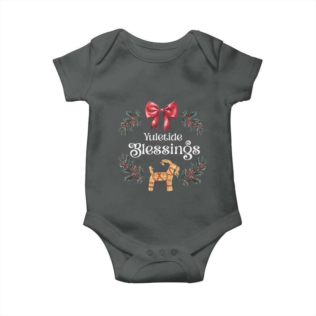 Yuletide Blessings Baby Onesie Yule Goat Winter Solstice Christmas Wreath TS11 Dark Heather Print Your Wear