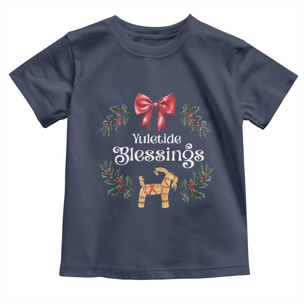 Yuletide Blessings Baby Shirt Yule Goat Winter Solstice Christmas Wreath TS11 Navy Print Your Wear