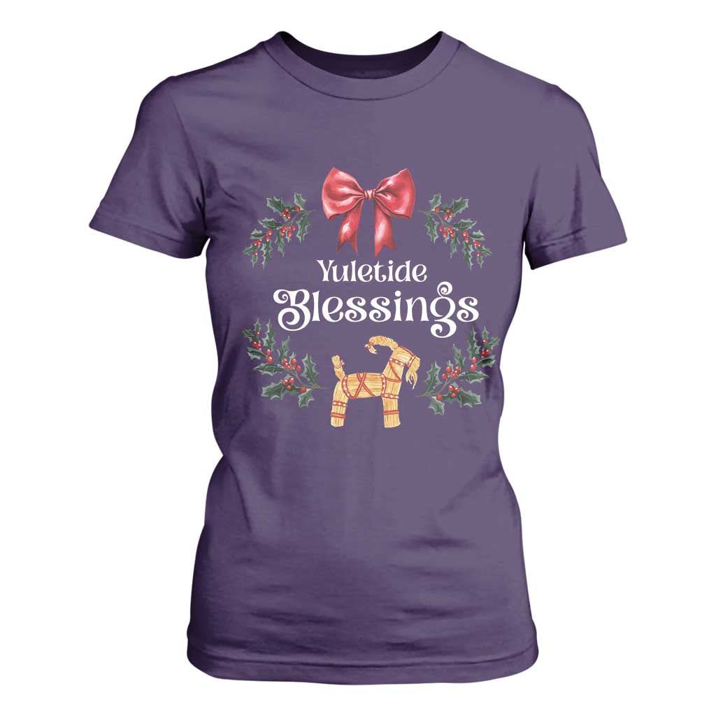 Yuletide Blessings T Shirt For Women Yule Goat Winter Solstice Christmas Wreath TS11 Purple Print Your Wear