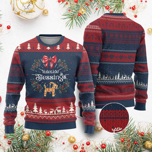 Yuletide Blessings Ugly Christmas Sweater Yule Goat Winter Solstice Christmas Wreath TS11 Burgundy Print Your Wear