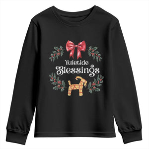 Yuletide Blessings Youth Sweatshirt Yule Goat Winter Solstice Christmas Wreath TS11 Black Print Your Wear