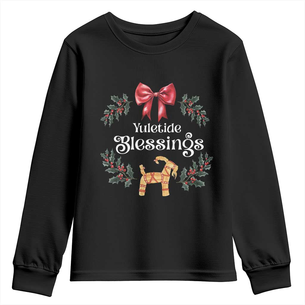 Yuletide Blessings Youth Sweatshirt Yule Goat Winter Solstice Christmas Wreath TS11 Black Print Your Wear