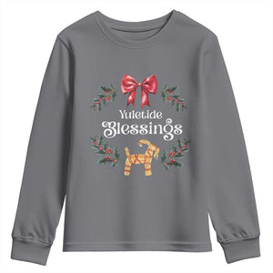 Yuletide Blessings Youth Sweatshirt Yule Goat Winter Solstice Christmas Wreath TS11 Charcoal Print Your Wear