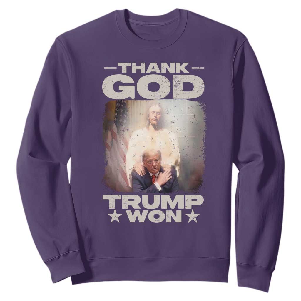 Thank God Trump Won 2024 Sweatshirt Christian Jesus Bible The 47th US President TS11 Purple Print Your Wear
