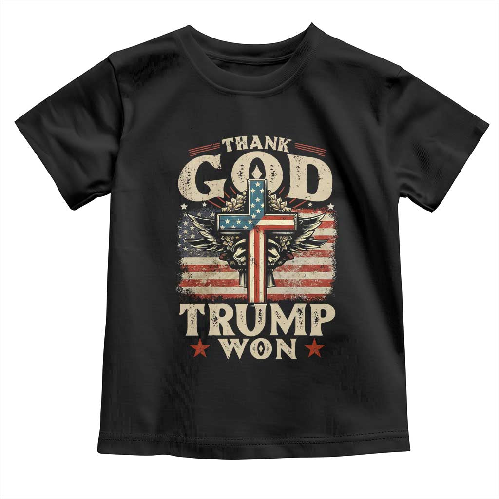 Thank God Trump Won 2024 Baby Shirt The 47th US President Vintage American Flag TS11 Black Print Your Wear