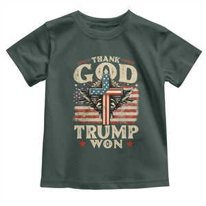 Thank God Trump Won 2024 Baby Shirt The 47th US President Vintage American Flag TS11 Dark Forest Green Print Your Wear