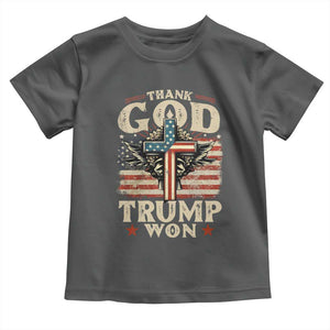 Thank God Trump Won 2024 Baby Shirt The 47th US President Vintage American Flag TS11 Dark Heather Print Your Wear