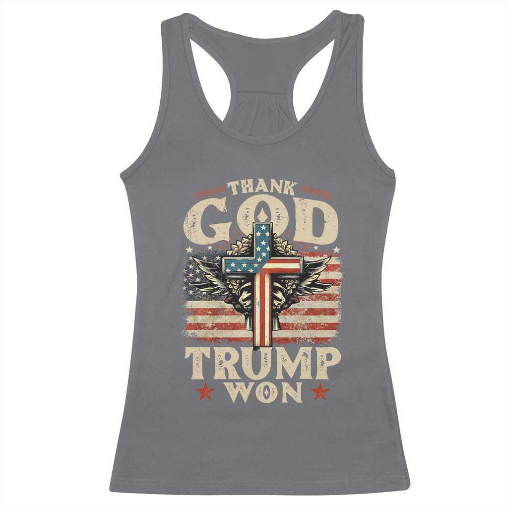 Thank God Trump Won 2024 Racerback Tank Top The 47th US President Vintage American Flag TS11 Charcoal Print Your Wear