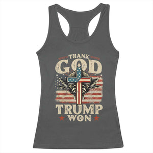 Thank God Trump Won 2024 Racerback Tank Top The 47th US President Vintage American Flag TS11 Dark Heather Print Your Wear