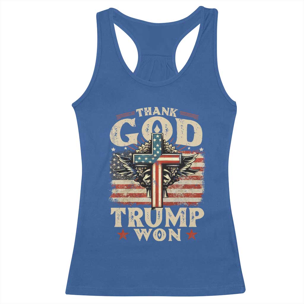 Thank God Trump Won 2024 Racerback Tank Top The 47th US President Vintage American Flag TS11 Royal Blue Print Your Wear