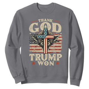 Thank God Trump Won 2024 Sweatshirt The 47th US President Vintage American Flag TS11 Charcoal Print Your Wear