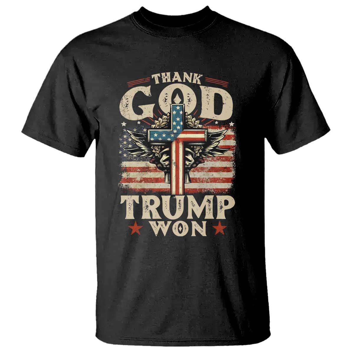 Thank God Trump Won 2024 T Shirt The 47th US President Vintage American Flag TS11 Black Print Your Wear