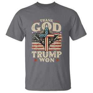 Thank God Trump Won 2024 T Shirt The 47th US President Vintage American Flag TS11 Charcoal Print Your Wear