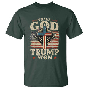 Thank God Trump Won 2024 T Shirt The 47th US President Vintage American Flag TS11 Dark Forest Green Print Your Wear