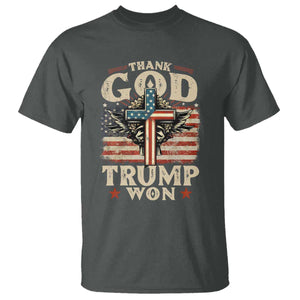 Thank God Trump Won 2024 T Shirt The 47th US President Vintage American Flag TS11 Dark Heather Print Your Wear