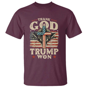 Thank God Trump Won 2024 T Shirt The 47th US President Vintage American Flag TS11 Maroon Print Your Wear