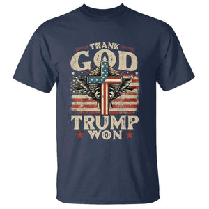Thank God Trump Won 2024 T Shirt The 47th US President Vintage American Flag TS11 Navy Print Your Wear