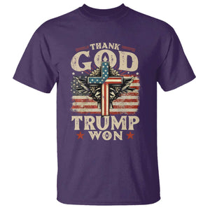 Thank God Trump Won 2024 T Shirt The 47th US President Vintage American Flag TS11 Purple Print Your Wear
