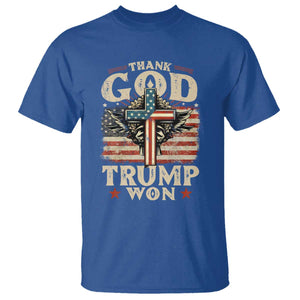 Thank God Trump Won 2024 T Shirt The 47th US President Vintage American Flag TS11 Royal Blue Print Your Wear
