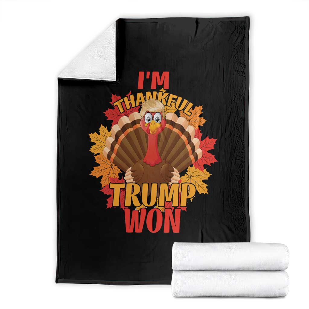Funny Thanksgiving Trump Throw Blanket I'm Thankful Trump Won Turkey 47th President TS11 Black Print Your Wear