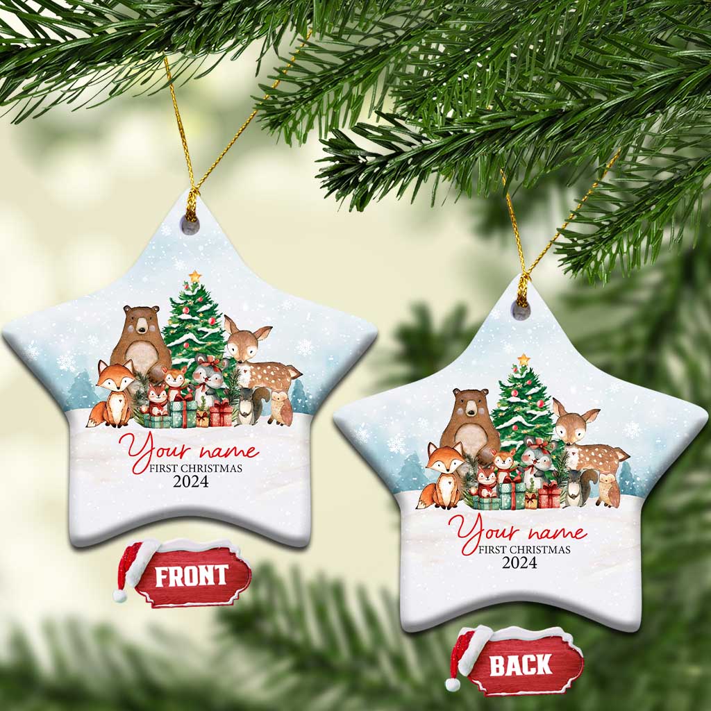 Personalized First Xmas 2024 Christmas Ornament Custom Name Cute Animals Winter TS11 Star Snow Print Your Wear