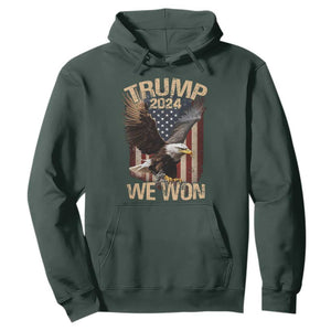 Trump We Won 2024 Hoodie Vintage Eagle American Flag TS11 Dark Forest Green Print Your Wear