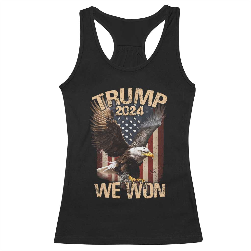 Trump We Won 2024 Racerback Tank Top Vintage Eagle American Flag TS11 Black Print Your Wear