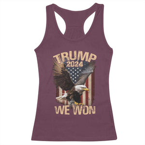 Trump We Won 2024 Racerback Tank Top Vintage Eagle American Flag TS11 Maroon Print Your Wear