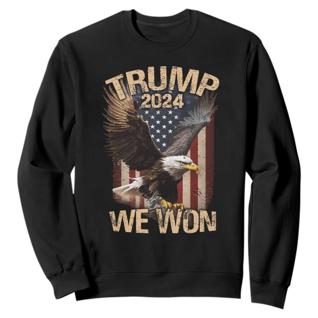 Trump We Won 2024 Sweatshirt Vintage Eagle American Flag TS11 Black Print Your Wear