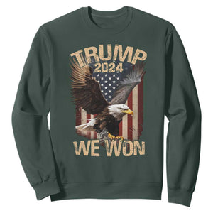 Trump We Won 2024 Sweatshirt Vintage Eagle American Flag TS11 Dark Forest Green Print Your Wear