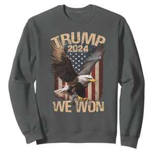Trump We Won 2024 Sweatshirt Vintage Eagle American Flag TS11 Dark Heather Print Your Wear