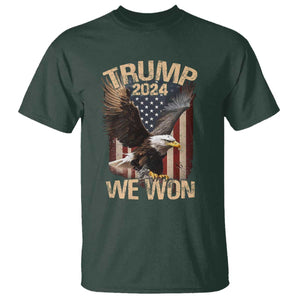 Trump We Won 2024 T Shirt Vintage Eagle American Flag TS11 Dark Forest Green Print Your Wear