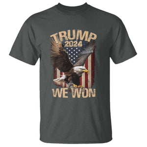 Trump We Won 2024 T Shirt Vintage Eagle American Flag TS11 Dark Heather Print Your Wear
