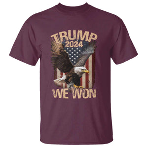 Trump We Won 2024 T Shirt Vintage Eagle American Flag TS11 Maroon Print Your Wear