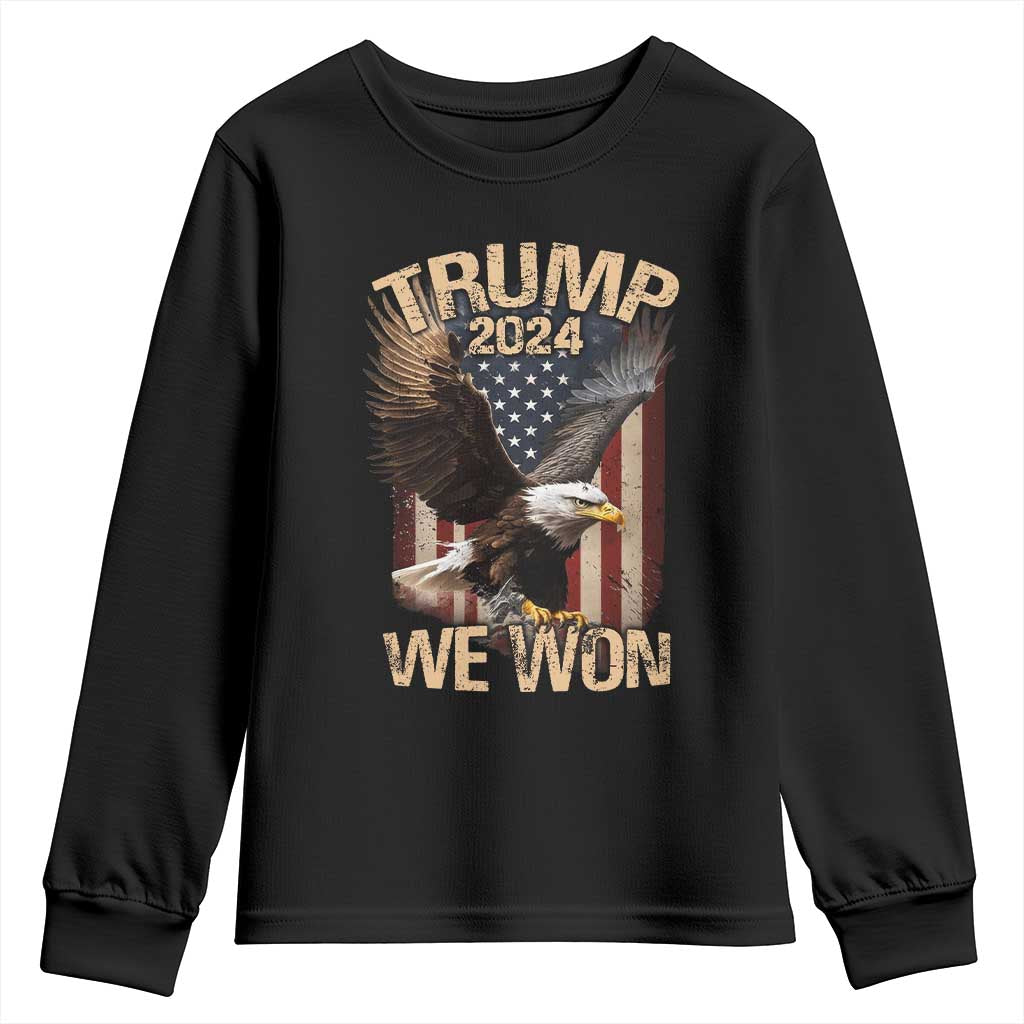 Trump We Won 2024 Youth Sweatshirt Vintage Eagle American Flag TS11 Black Print Your Wear