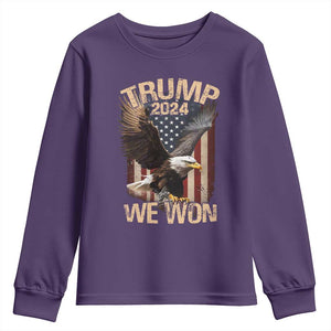 Trump We Won 2024 Youth Sweatshirt Vintage Eagle American Flag TS11 Purple Print Your Wear