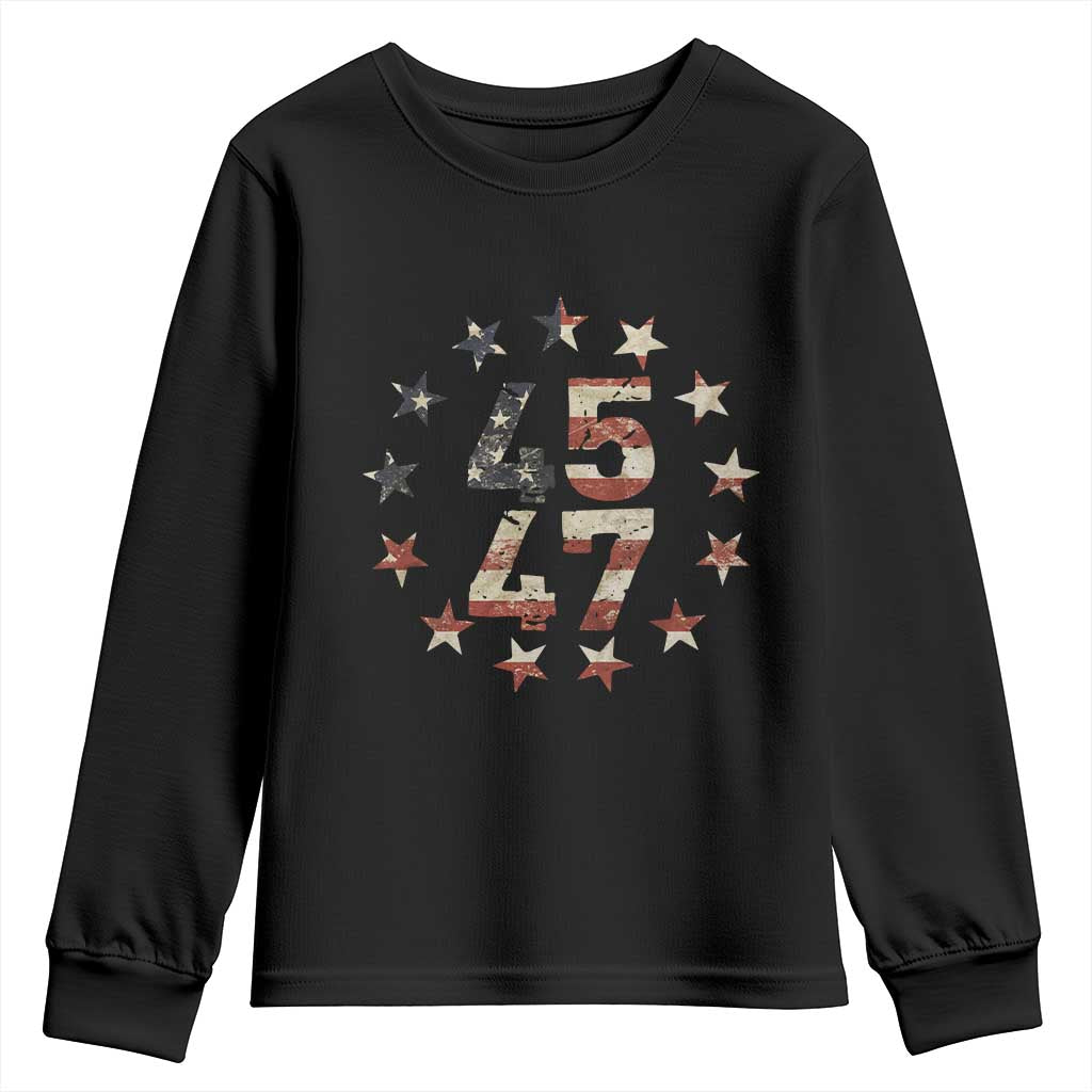 Trump 2024 Youth Sweatshirt 45 47 The 47th US President Vintage American Flag TS11 Black Print Your Wear