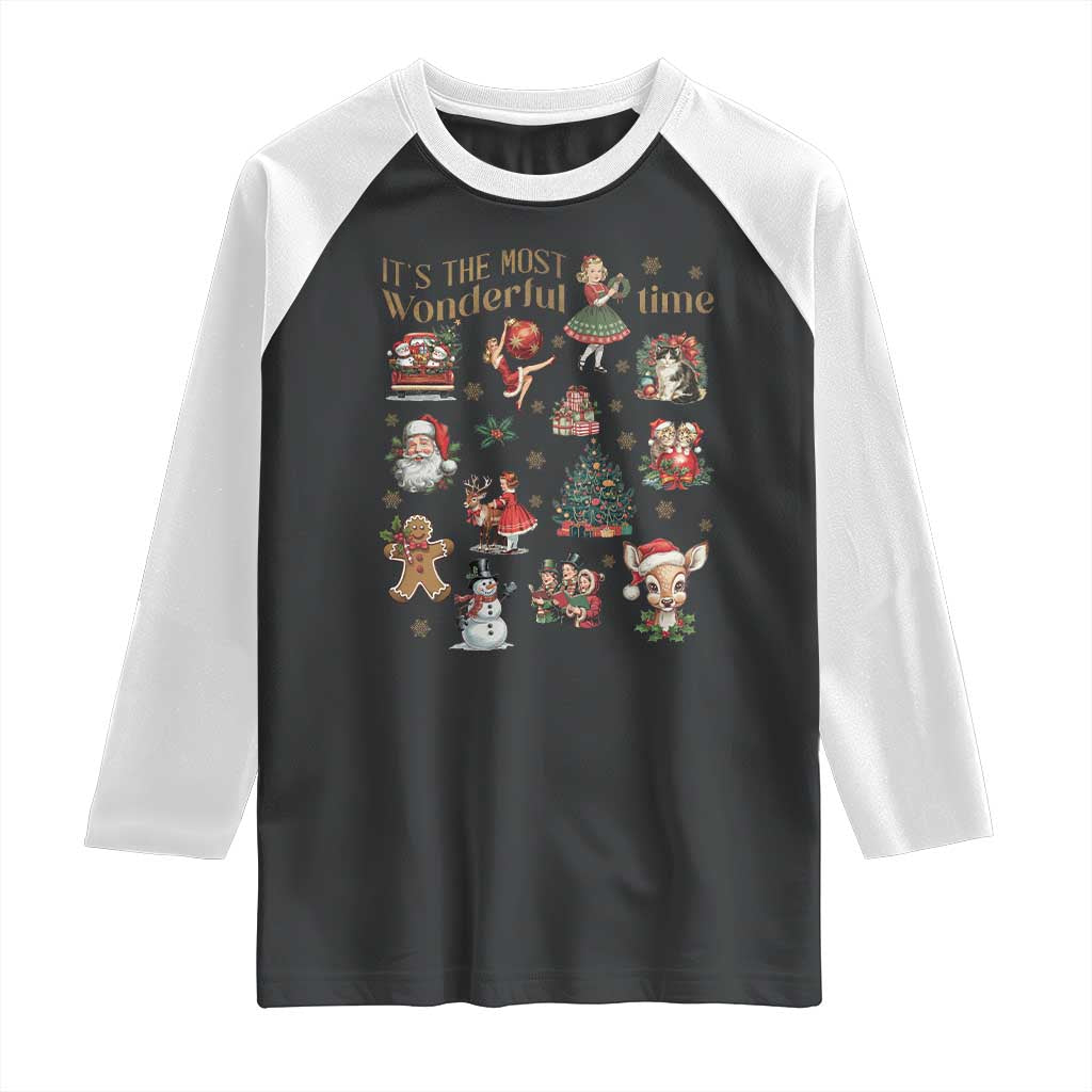 Retro Vintage Christmas Raglan Shirt It's The Most Wonderful Time Xmas TS11 Black White Print Your Wear