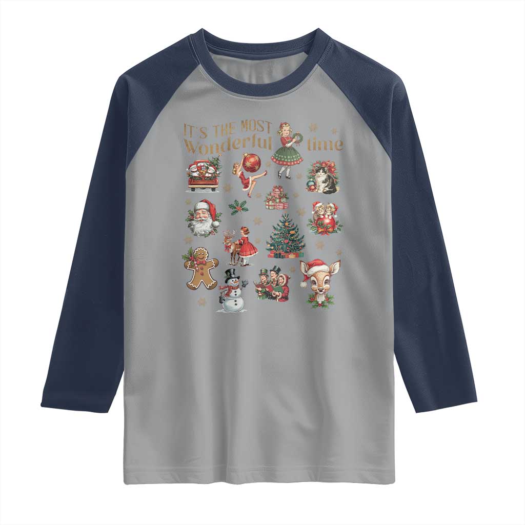 Retro Vintage Christmas Raglan Shirt It's The Most Wonderful Time Xmas TS11 Sport Gray Navy Print Your Wear